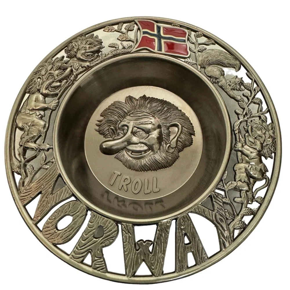 Vintage Unique Norway 🇳🇴 Troll Pewter Plate 5” diameter